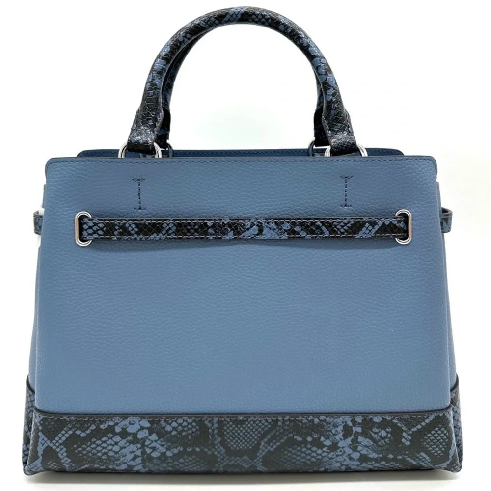 Michael Kors Large Reed Leather Belted Satchel Crossbody Bag Blue Snakeskin - Picture 5 of 12